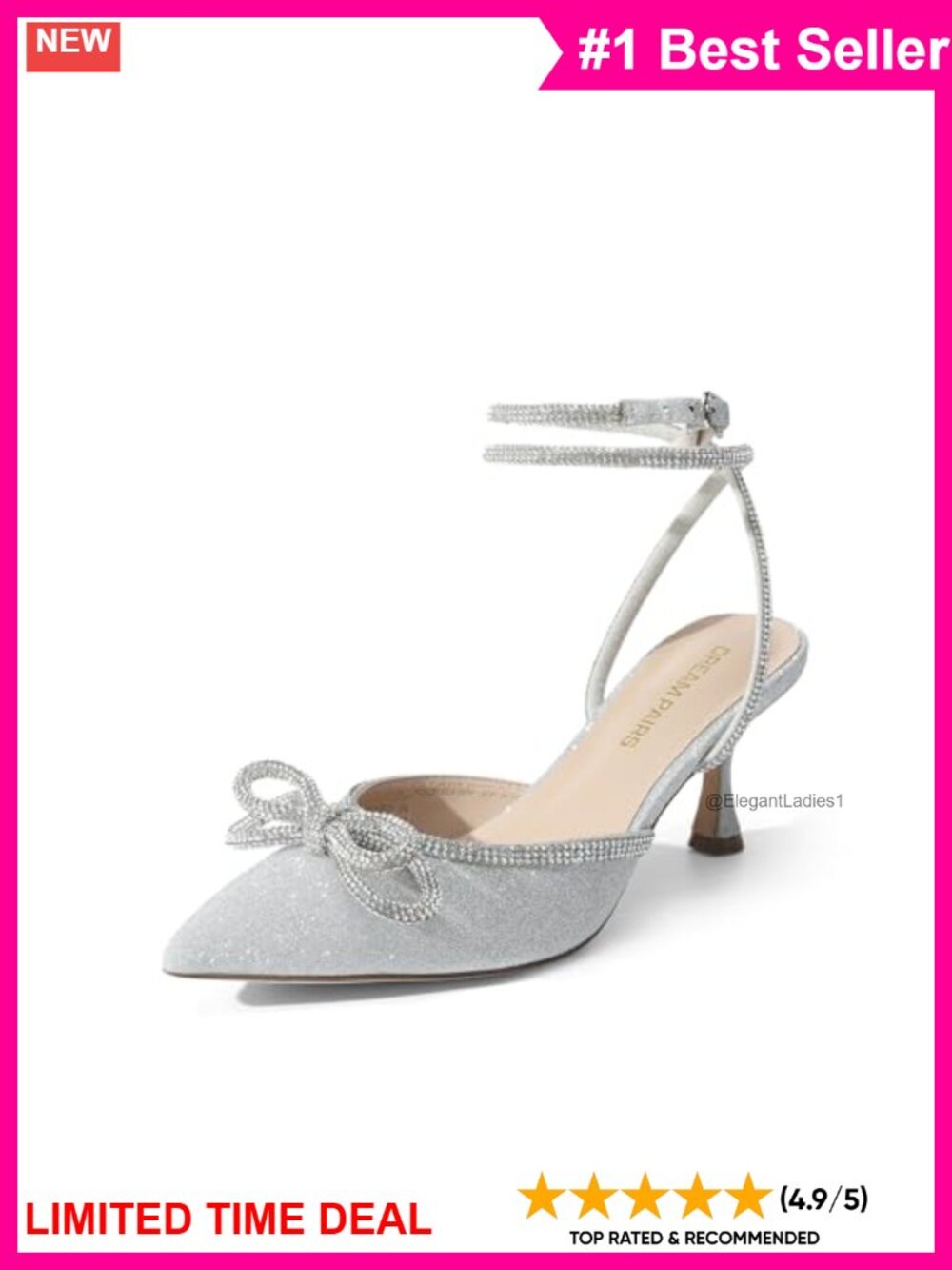 Rhinestone Bow Ankle Strap Kitten Heel Pumps